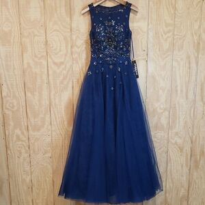 Park108 NWT Navy Blue Sleeveless Embellished Maxi Gown Dress Size 4 #32015